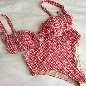 Boutique Gingham High-Rise Swim Suit | Size Small